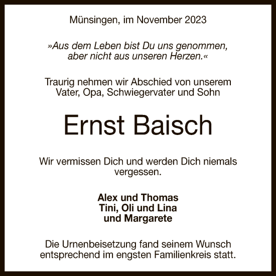 Anzeige von Ernst Baisch von Reutlinger General-Anzeiger