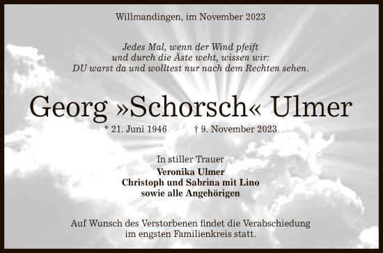 Anzeige von Georg Ulmer von Reutlinger General-Anzeiger