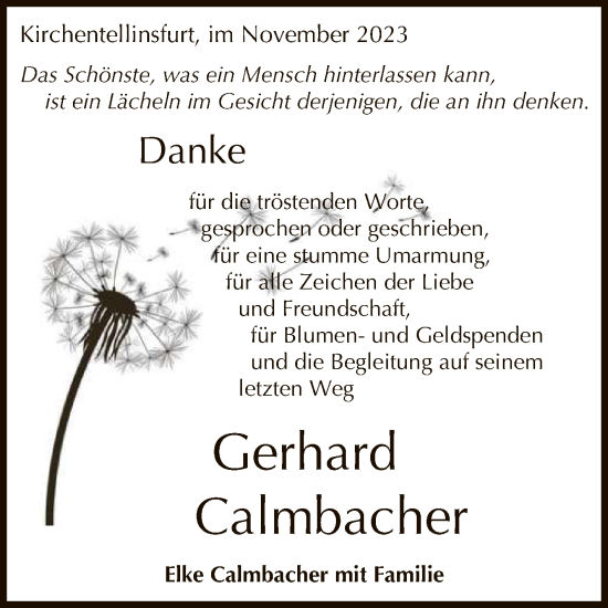 Anzeige von Gerhard Calmbacher von Reutlinger General-Anzeiger