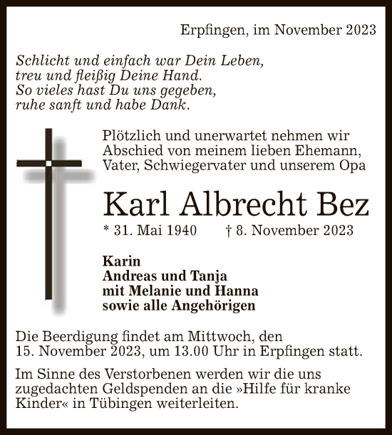 Anzeige von Karl Albrecht Bez von Reutlinger General-Anzeiger