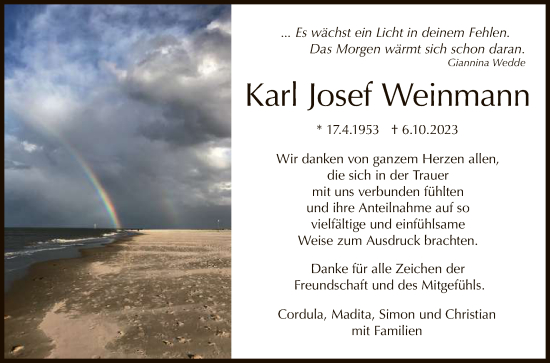 Anzeige von Karl Josef Weinmann von Reutlinger General-Anzeiger