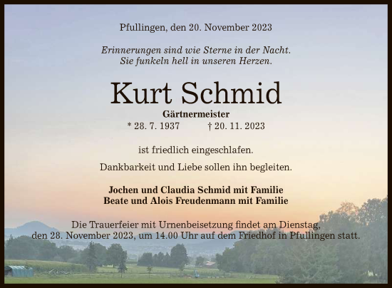 Anzeige von Kurt Schmid von Reutlinger General-Anzeiger