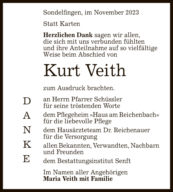 Anzeige von Kurt Veith von Reutlinger General-Anzeiger