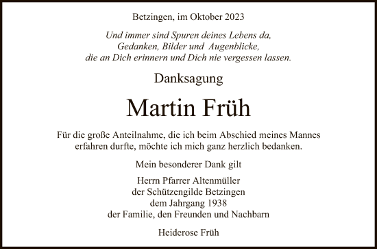 Anzeige von Martin Früh von Reutlinger General-Anzeiger