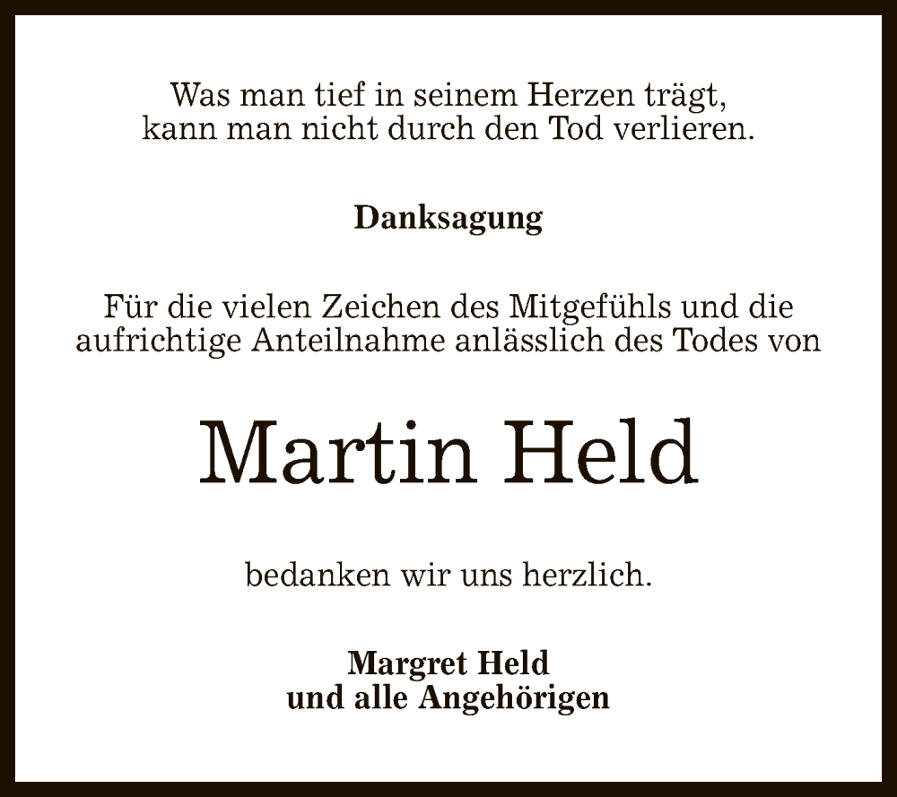  Traueranzeige für Martin Held vom 04.11.2023 aus Reutlinger General-Anzeiger