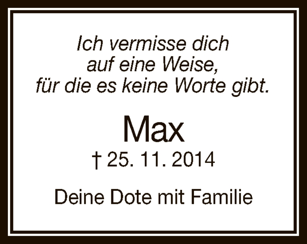  Traueranzeige für Max Mayer vom 25.11.2023 aus Reutlinger General-Anzeiger