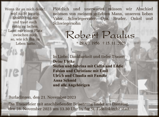 Anzeige von Robert Paulus von Reutlinger General-Anzeiger