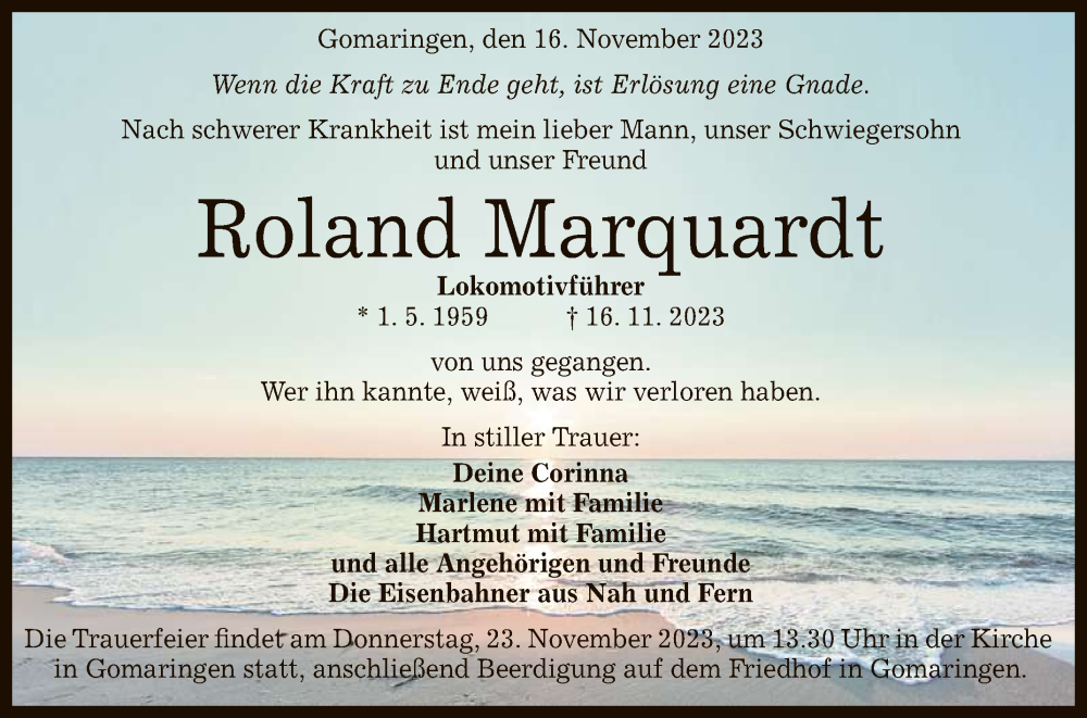  Traueranzeige für Roland Marquardt vom 20.11.2023 aus Reutlinger General-Anzeiger