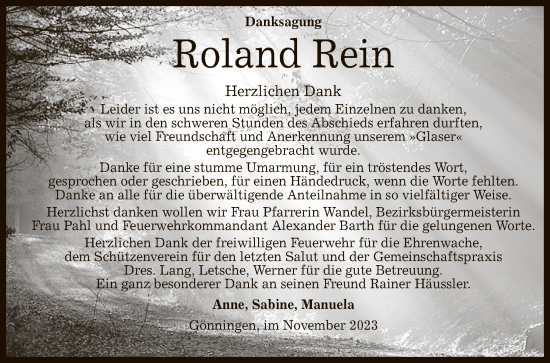 Anzeige von Roland Rein von Reutlinger General-Anzeiger