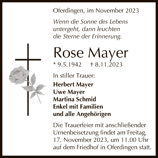 Anzeige von Rose Mayer von Reutlinger General-Anzeiger