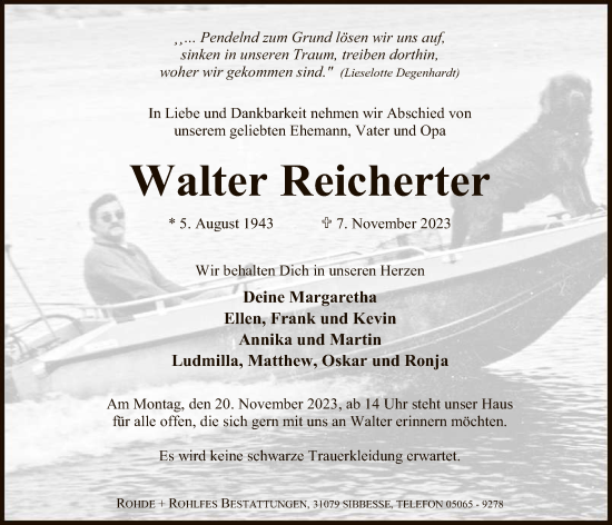 Anzeige von Walter Reicherter von Reutlinger General-Anzeiger