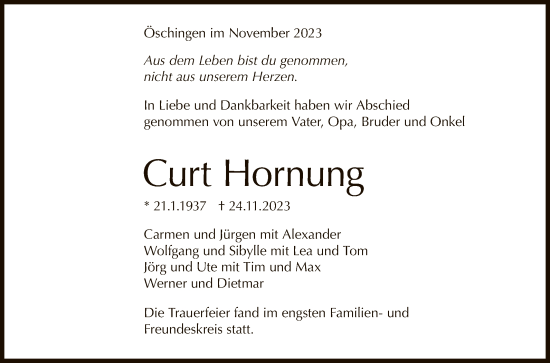 Anzeige von Curt Hornung von Reutlinger General-Anzeiger