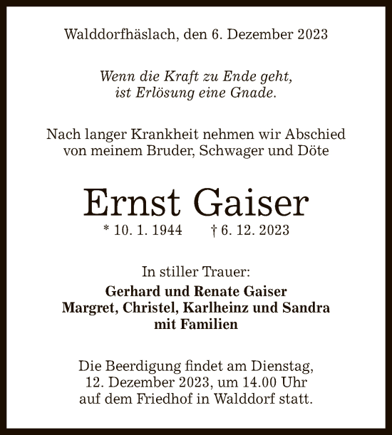 Anzeige von Ernst Gaiser von Reutlinger General-Anzeiger