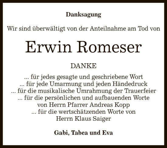 Anzeige von Erwin Romeser von Reutlinger General-Anzeiger