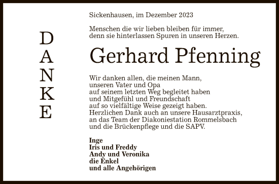 Anzeige von Gerhard Pfenning von Reutlinger General-Anzeiger