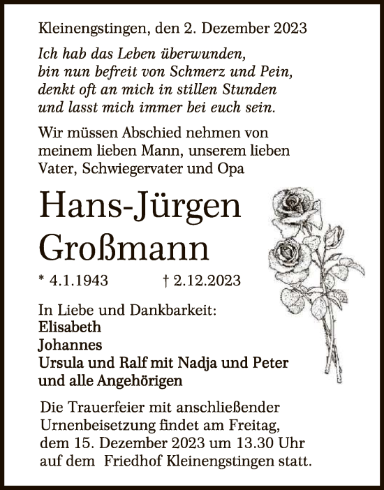 Anzeige von Hans-Jürgen Großmann von Reutlinger General-Anzeiger