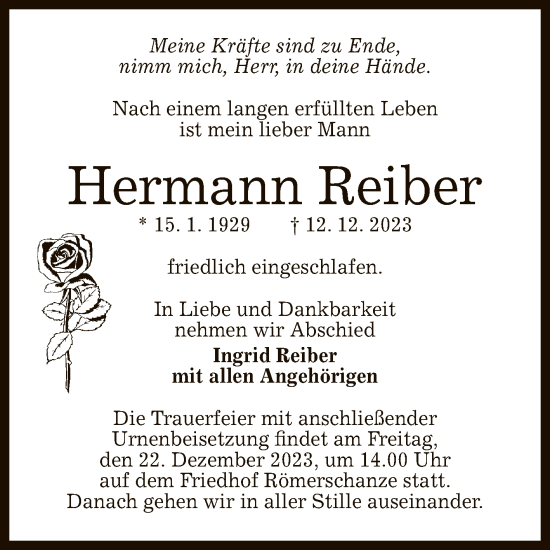 Anzeige von Hermann Reiber von Reutlinger General-Anzeiger