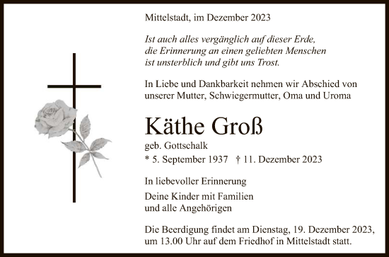 Anzeige von Käthe Groß von Reutlinger General-Anzeiger