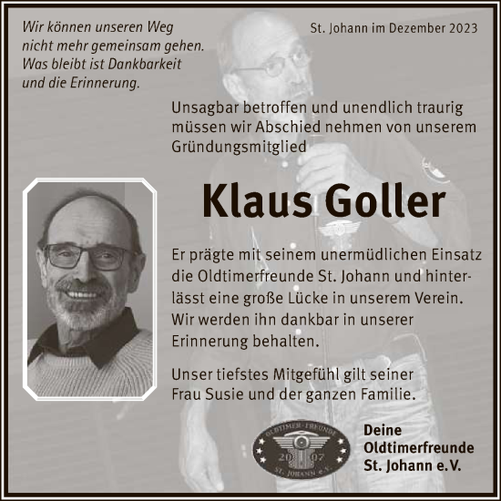 Anzeige von Klaus Goller von Reutlinger General-Anzeiger