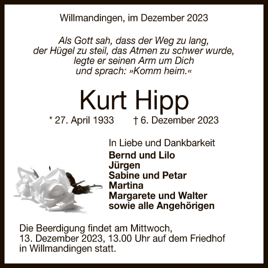 Anzeige von Kurt Hipp von Reutlinger General-Anzeiger