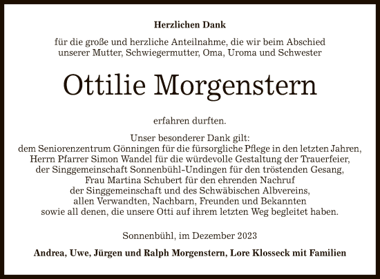 Anzeige von Ottilie Morgenstern von Reutlinger General-Anzeiger