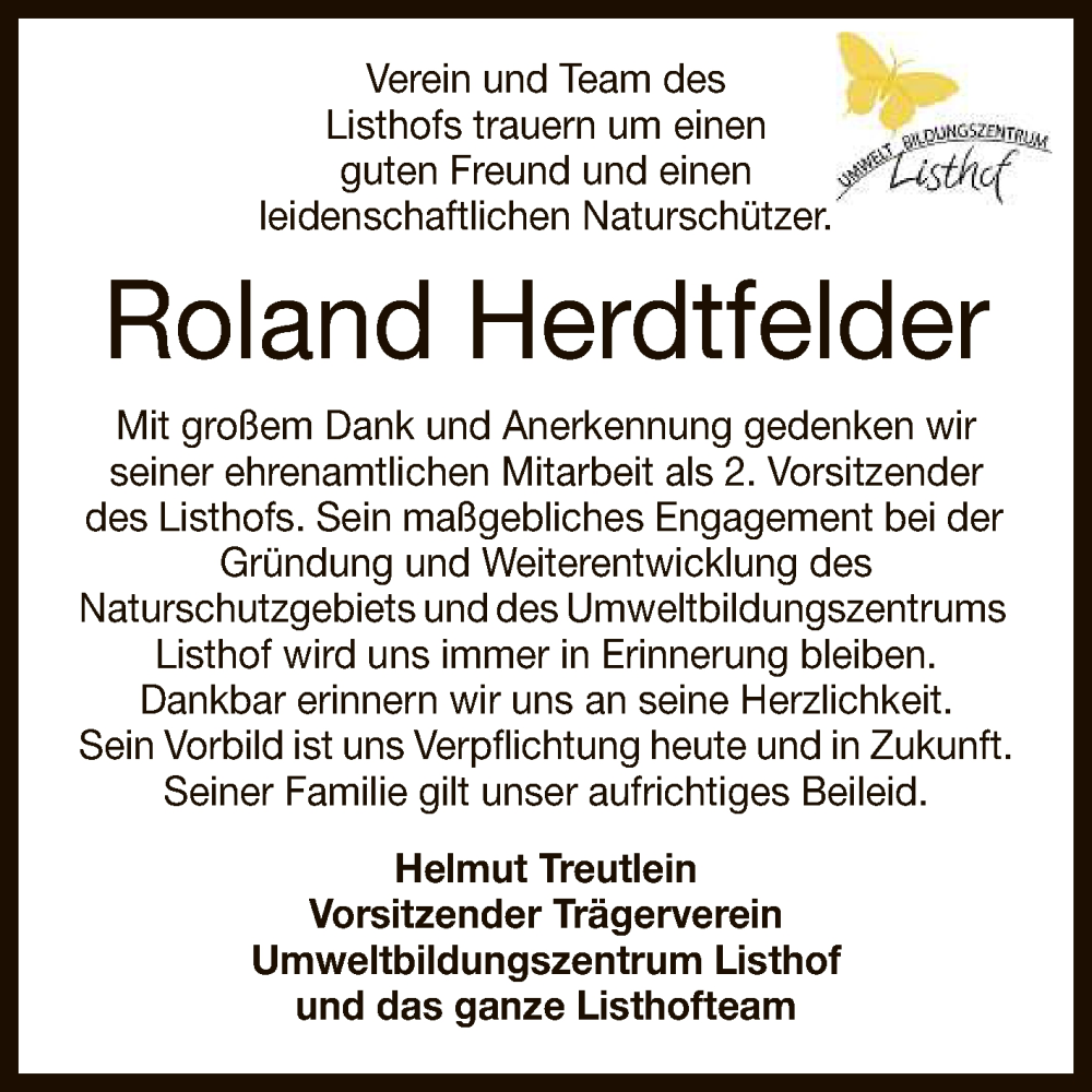  Traueranzeige für Roland Herdtfelder vom 30.12.2023 aus Reutlinger General-Anzeiger