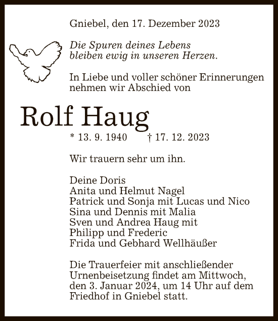 Anzeige von Rolf Haug von Reutlinger General-Anzeiger