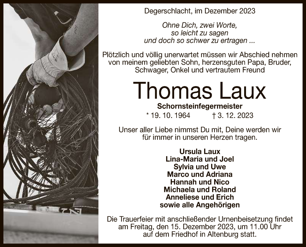  Traueranzeige für Thomas Laux vom 09.12.2023 aus Reutlinger General-Anzeiger