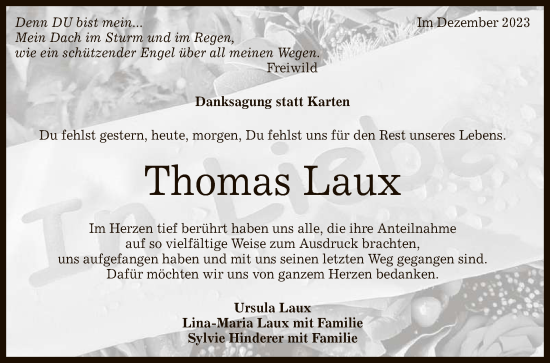 Anzeige von Thomas Laux von Reutlinger General-Anzeiger