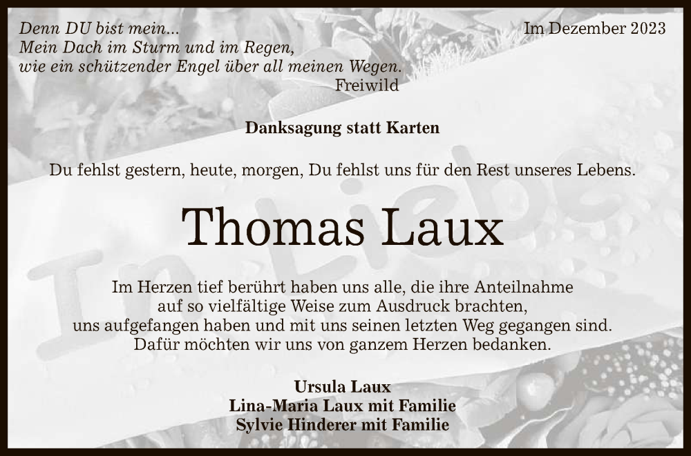  Traueranzeige für Thomas Laux vom 23.12.2023 aus Reutlinger General-Anzeiger