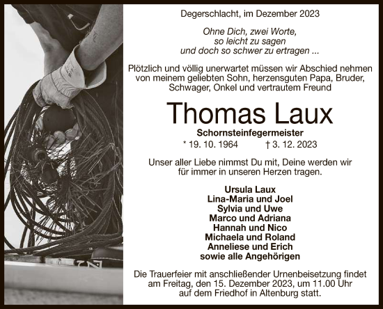 Anzeige von Thomas Laux von Reutlinger General-Anzeiger