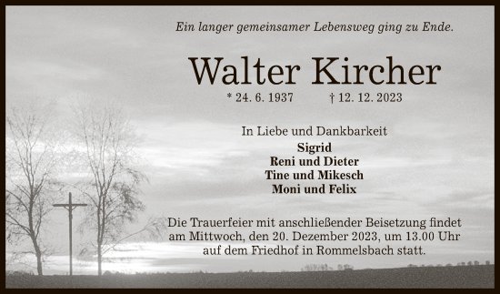 Anzeige von Walter Kircher von Reutlinger General-Anzeiger