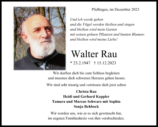 Anzeige von Walter Rau von Reutlinger General-Anzeiger