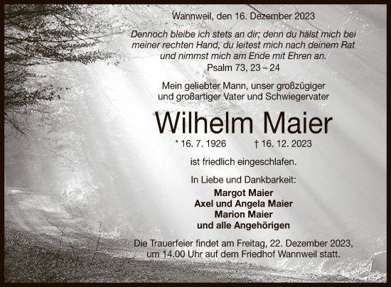 Anzeige von Wilhelm Maier von Reutlinger General-Anzeiger