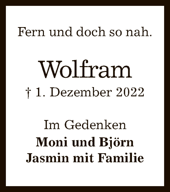 Anzeige von Wolfram  von Reutlinger General-Anzeiger