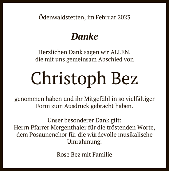 Anzeige von Christoph Bez von Reutlinger General-Anzeiger