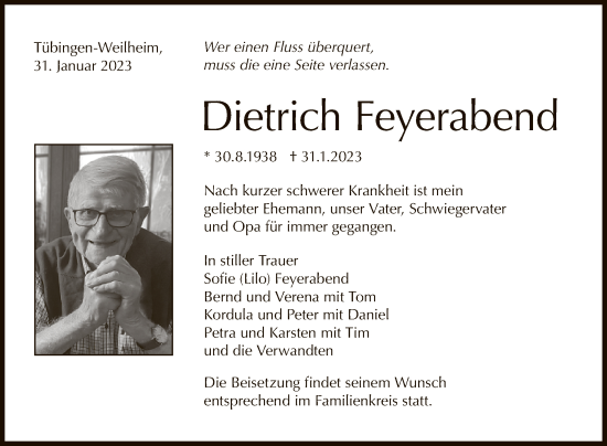 Anzeige von Dietrich Feyerabend von Reutlinger General-Anzeiger