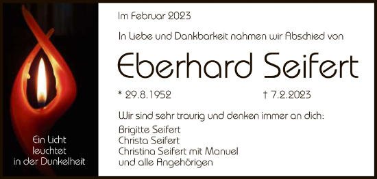 Anzeige von Eberhard Seirert von Reutlinger General-Anzeiger