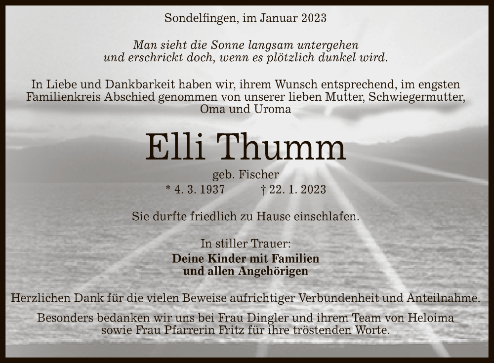  Traueranzeige für Elli Thumm vom 04.02.2023 aus Reutlinger General-Anzeiger