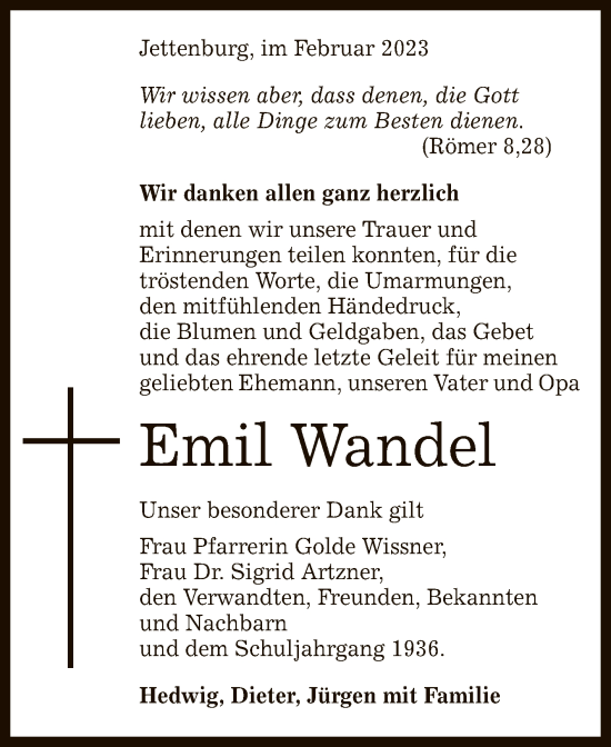 Anzeige von Emil Wandel von Reutlinger General-Anzeiger