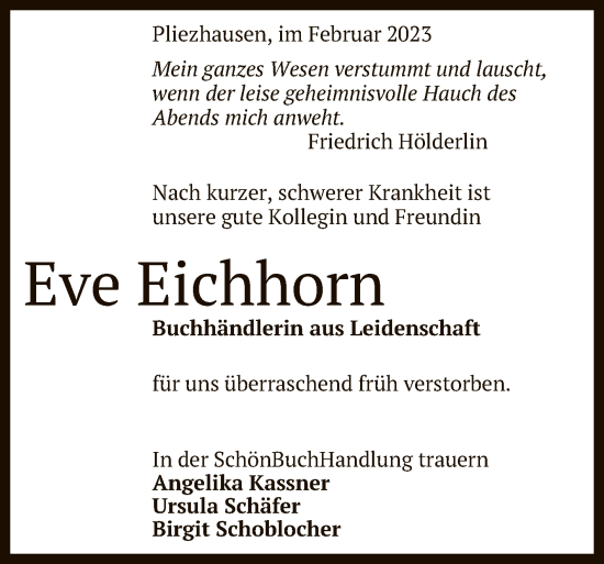 Anzeige von Eve Eichhorn von Reutlinger General-Anzeiger