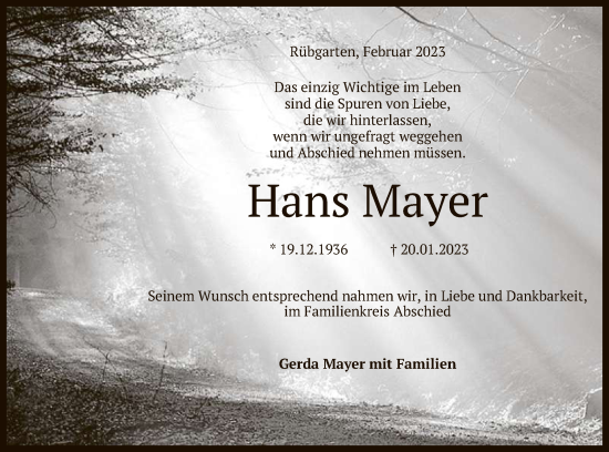 Anzeige von Hans Mayer von Reutlinger General-Anzeiger