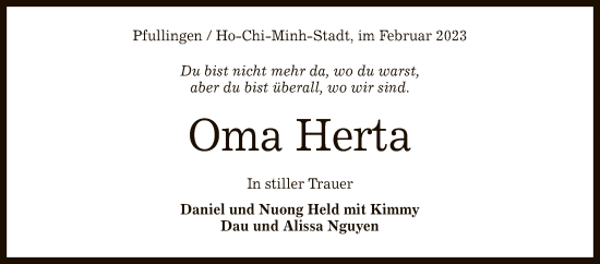 Anzeige von Herta  von Reutlinger General-Anzeiger