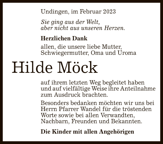 Anzeige von Hilde Möck von Reutlinger General-Anzeiger