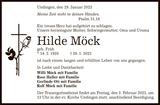 Anzeige von Hilde Möck von Reutlinger General-Anzeiger