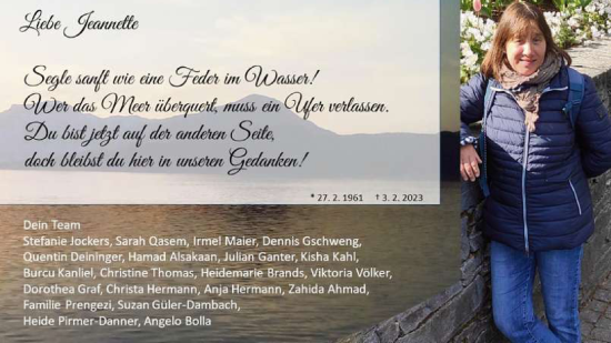 Anzeige von Jeannette Lüngen-Grulke von Reutlinger General-Anzeiger