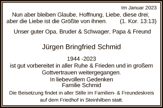 Anzeige von Jürgen Bringfried Schmid von Reutlinger General-Anzeiger