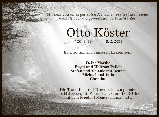 Anzeige von Otto Köster von Reutlinger General-Anzeiger