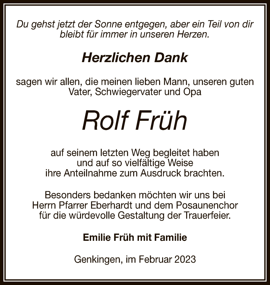  Traueranzeige für Rolf Früh vom 28.02.2023 aus Reutlinger General-Anzeiger