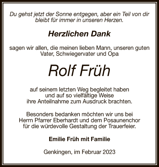 Anzeige von Rolf Früh von Reutlinger General-Anzeiger